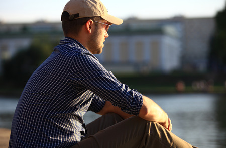 portrait of a trendy young man in the cityの写真素材
