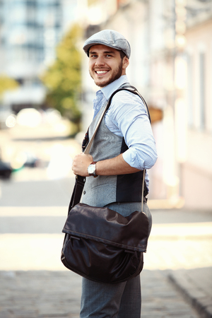 portrait of a trendy young man in the cityの写真素材