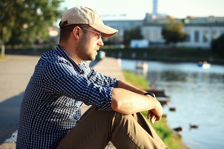 portrait of a trendy young man in the cityの写真素材