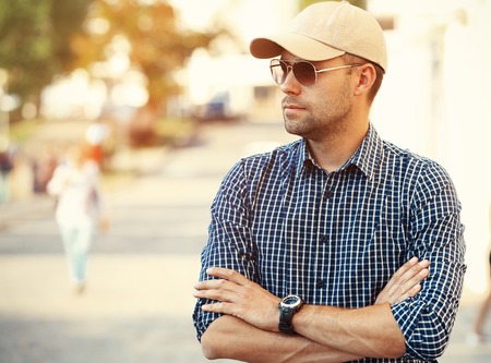 portrait of a trendy young man in the cityの写真素材