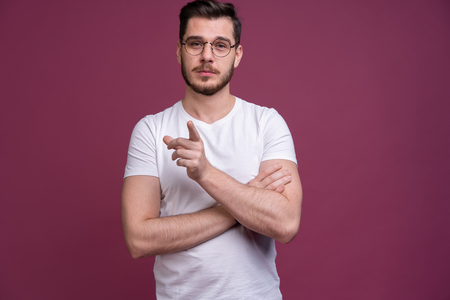 Portrait of happy fashionable handsome man in shirt looking at cameraの写真素材