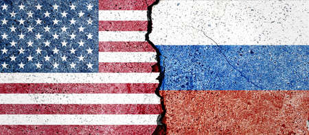 Flags of Russia and USA. No war. Peace. Relationship between USA and Russia. Sanctions.の写真素材