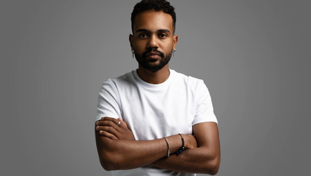 Handsome young african american guy posing in studio - isolated.の写真素材