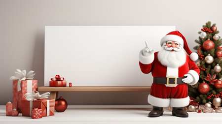 Happy Santa Claus looking at camera, presenting somethingの素材