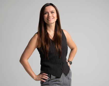 Classic portrait of business woman isolated studio portrait. Happy successful employee businesswoman corporate lawyer 30sの写真素材