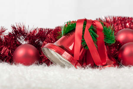 Close Caption of Xmas Decoration Bells and Ballsの写真素材