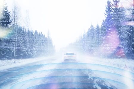 Autonomous Car Scanning Road and Metering Distance with Sensorsの写真素材