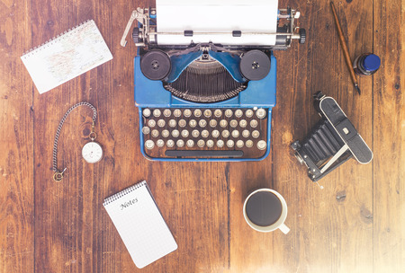 Flat Lay view of Old Travel Reporters Items の写真素材