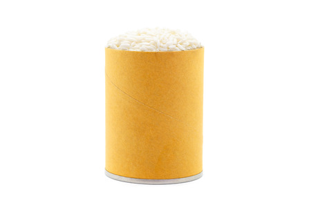 Glutinous rice, Organic white rice in a paper cup isolate on white background.の写真素材