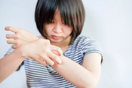Itchy skin collapses can be caused by many reasons, such as Skin diseases, allergies.の写真素材