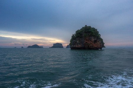 Sunset in Andaman sea with rocky islands in Krabi, Thailand.の写真素材