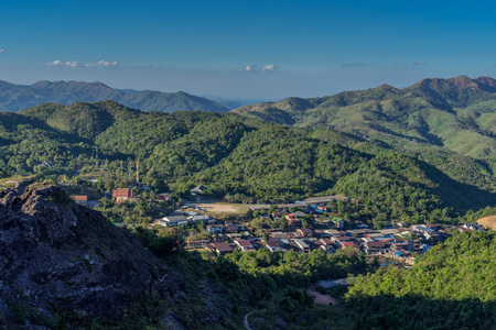 Small village in the valley in Pilok, Kanchanaburi, Thailandの写真素材
