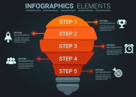 INFOGRAPHICS element abstract design light bulb with top five step concept templateのイラスト素材