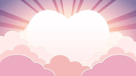 Valentines day colorful sky in in the morning time background with clouds and sun heart with raysのイラスト素材