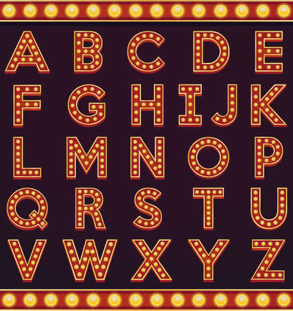 Letter alphabet sign marquee light bulb vintage carnival or circus styleのイラスト素材
