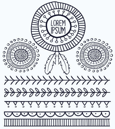 Hand drawn vector tribal elements,Boho style whiteのイラスト素材