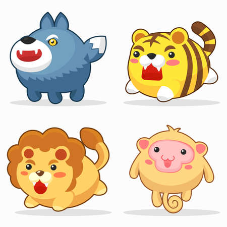 Cute animals funny cartoon character set_1のイラスト素材