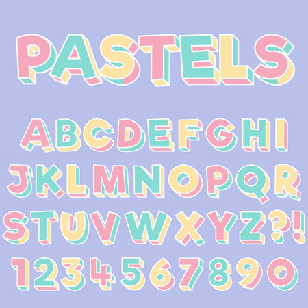 Letter Alphabet With Numbers Pastels Color Pop Art Style Designのイラスト素材