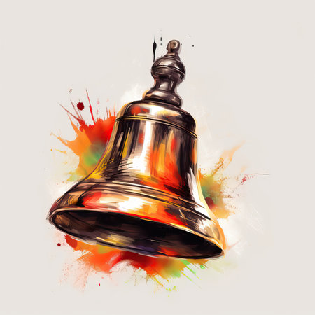 Digital watercolor illustration of a vintage bell on a white background.の素材