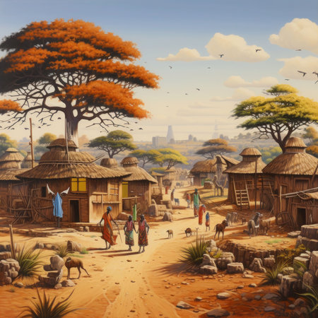 Digital painting of a village in Africa, Africa, Africa, Kenyaの素材