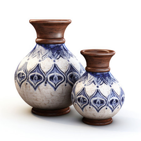 Old ceramic vase isolated on white background. 3D illustration.の素材