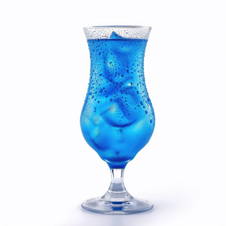 Blue cocktail with ice on a white background. 3d rendering.の素材