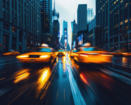 Traffic on the street in New York City.の素材