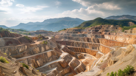 Panoramic view of the open pit mining of crushed stone.の素材