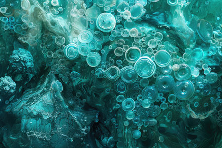 abstract background with blue and green bubbles. 3d render illustrationの素材