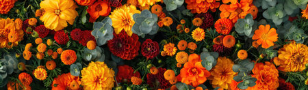 Flower pattern background. Colorful autumn flowers. Floral wallpaperの素材