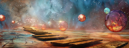 Space scene with planets, stars and nebula. 3D renderingの素材