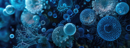 Microscopic view of virus cells. 3d rendering, 3d illustration.の素材