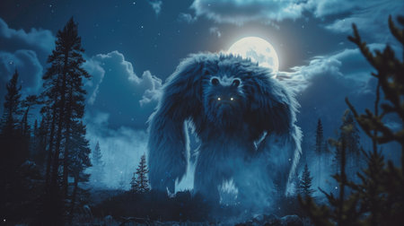 Fairytale scene with a wolf in the forest at night.の素材