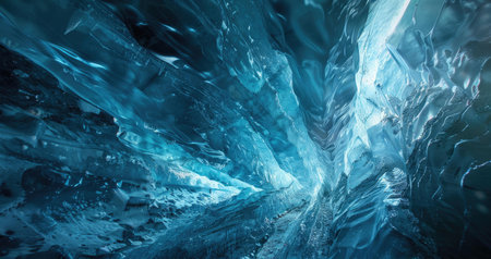 Blue ice cave. 3d rendering, 3d illustration. Abstract background.の素材