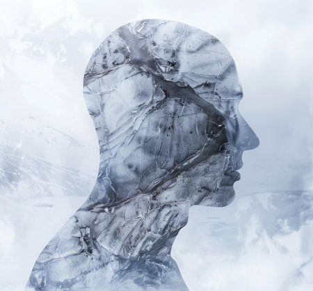 Double exposure portrait of a beautiful woman in profile. Collage.の素材