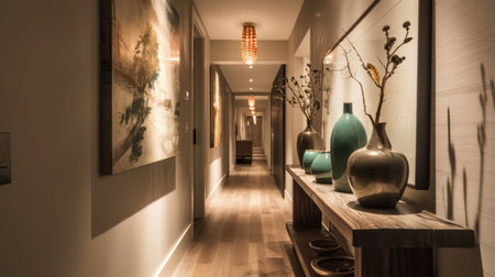 Interior of an art gallery with vases and vases.の素材