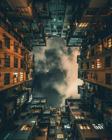 Night view of skyscrapers in Hong Kong.の素材