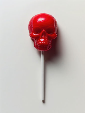 Red skull and lollipop on white background, halloween conceptの素材