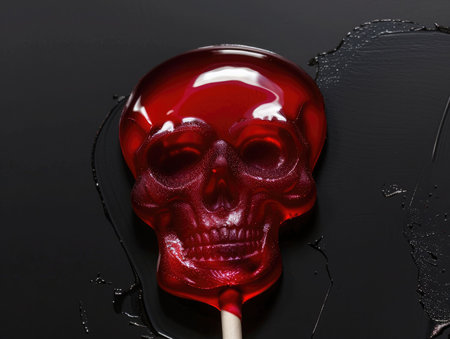 Skull and lollipop on a black background, Halloween conceptの素材