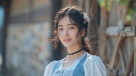 Portrait of thai china adult beautiful girl relax and smileの素材