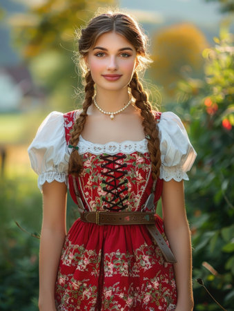 Portrait of a beautiful girl in a traditional Bavarian dress.の素材