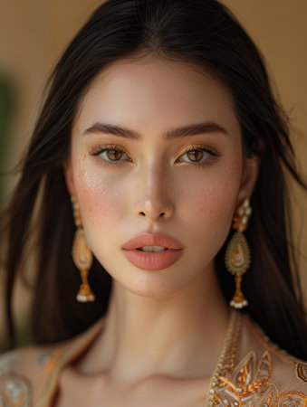 Fashion portrait of a beautiful young brunette woman with evening make-upの素材