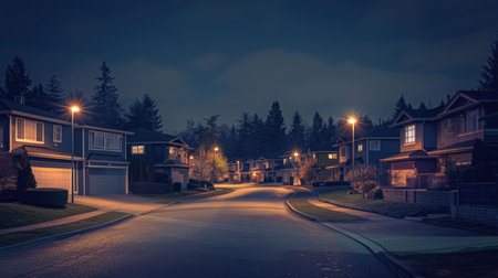Townhouses at night in Vancouver, British Columbia, Canada. Filtered image processed vintage effect.の素材