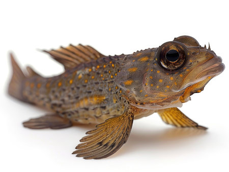 Close-up of a brown rock fish isolated on white background.の素材