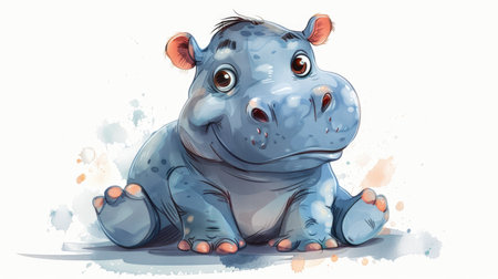 cartoon scene with hippo on white background - illustration for childrenの素材