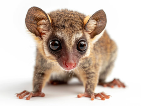 Close up of a baby sugar glider, Petaurus breviceps, isolated on whiteの素材
