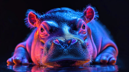 Hippopotamus isolated on black background. Close-up.の素材