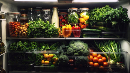 Refrigerator full of healthy food, vegetables, fruits and berriesの素材