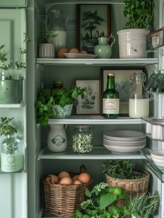 Shelves with different food in pantry, interior design conceptの素材