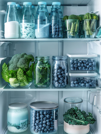Refrigerator full of healthy food. Fruits and vegetables.の素材